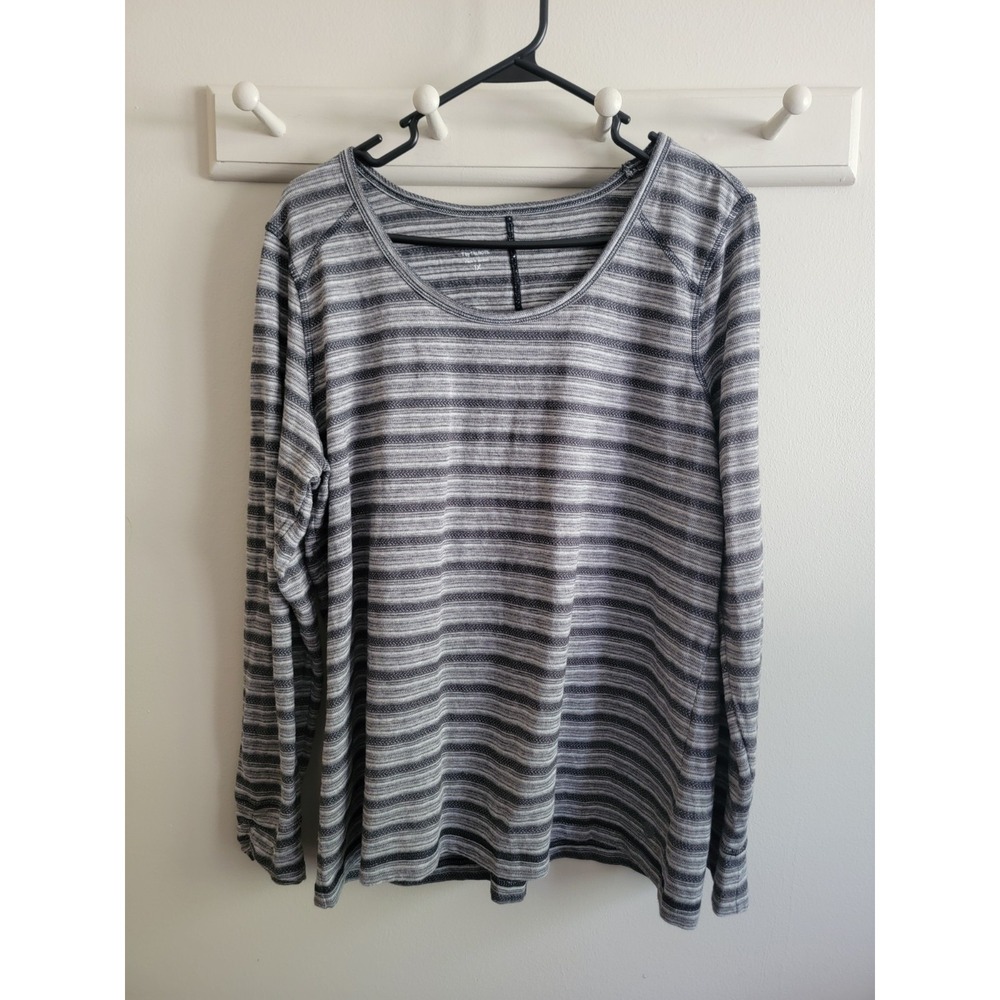 Talbots 1X Women's Stripe Black Charcoal Gray Top Classic Preppy Casual L/S EUC